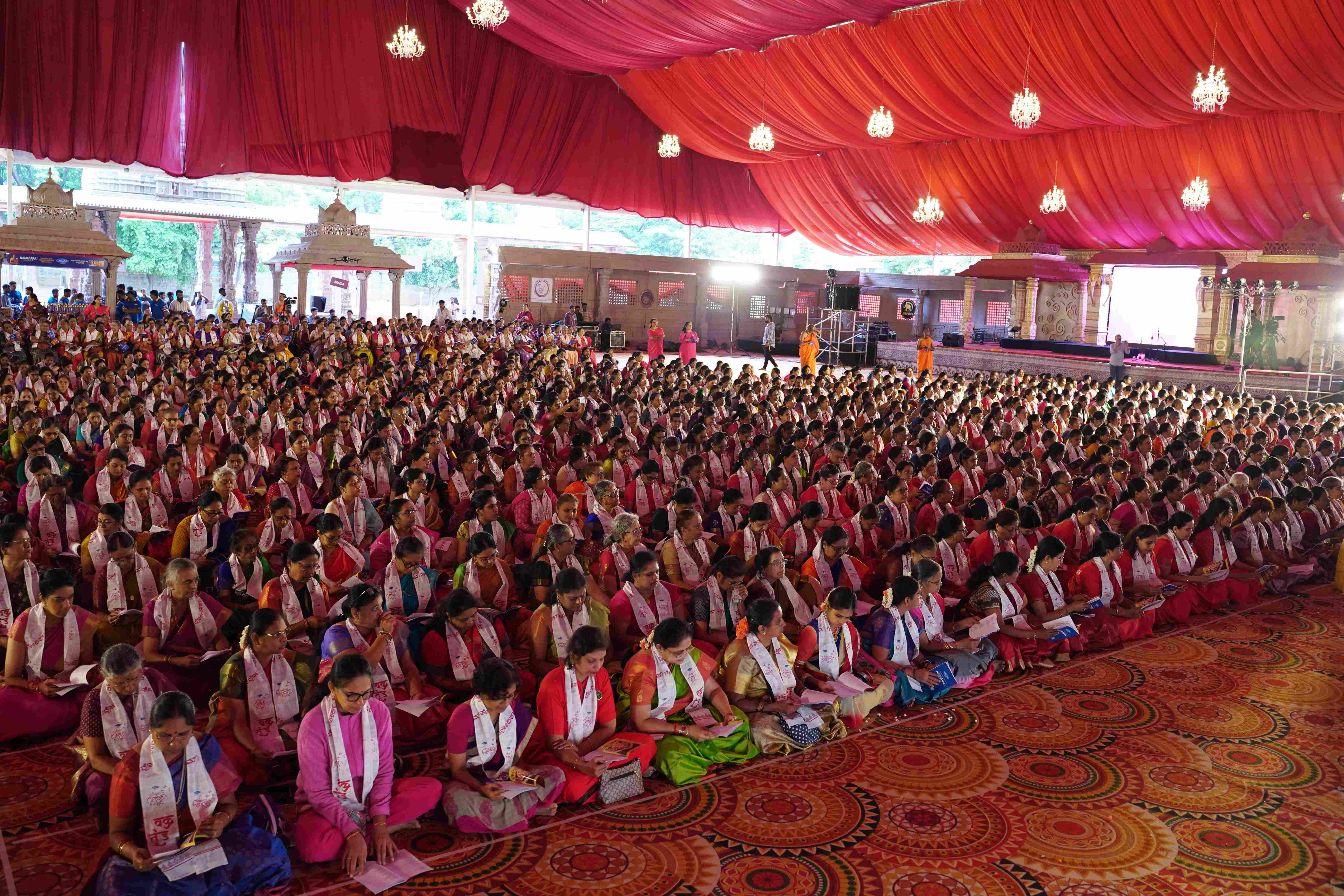 Devotees chanting in unison